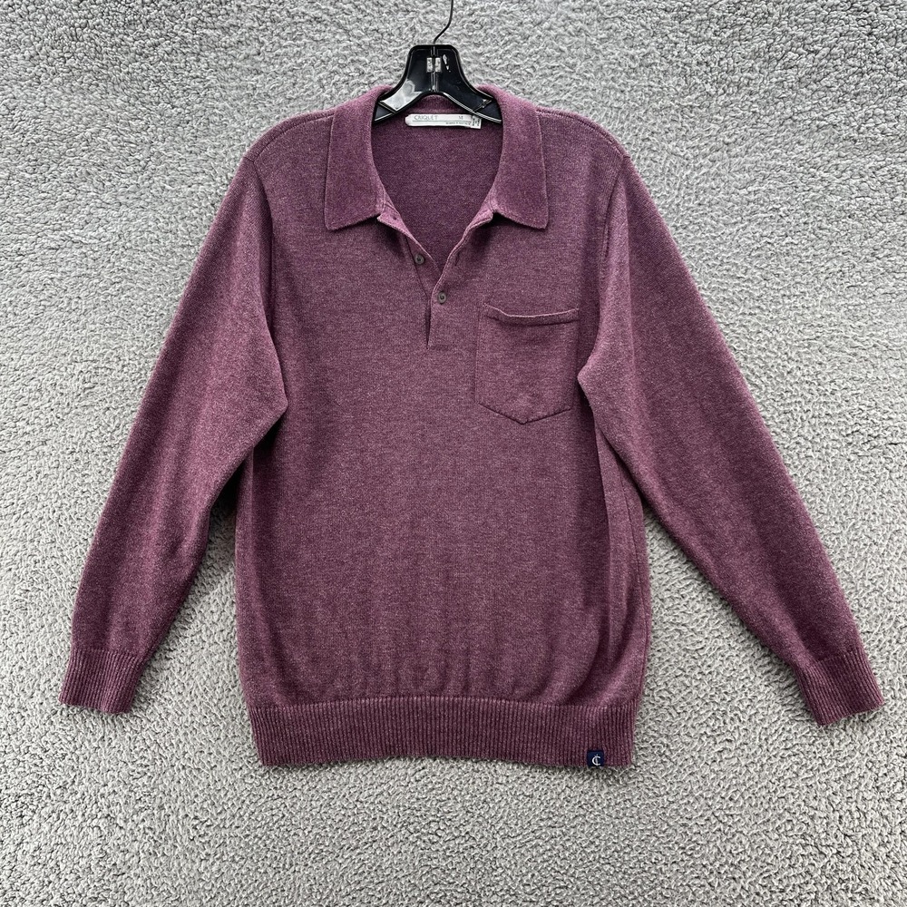 Criquet Sweater Mens Medium Purple Baby Alpaca Blend Polo Collar Pocket Knit